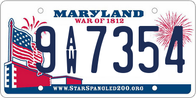 MD license plate 9AW7354