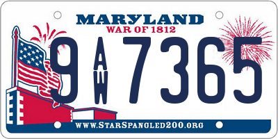 MD license plate 9AW7365