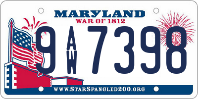 MD license plate 9AW7398