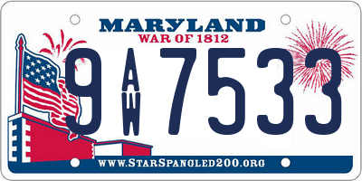 MD license plate 9AW7533