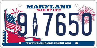 MD license plate 9AW7650