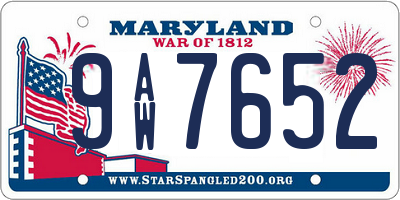 MD license plate 9AW7652