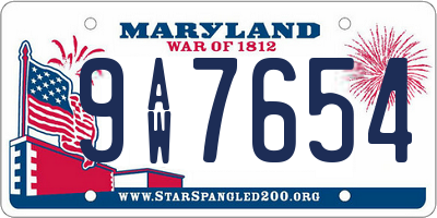 MD license plate 9AW7654