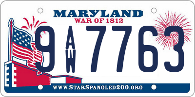 MD license plate 9AW7763