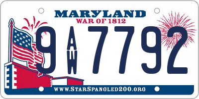 MD license plate 9AW7792