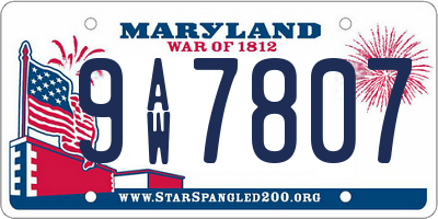 MD license plate 9AW7807
