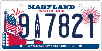 MD license plate 9AW7821