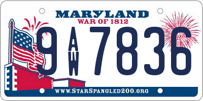 MD license plate 9AW7836