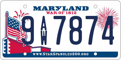 MD license plate 9AW7874