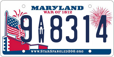 MD license plate 9AW8314