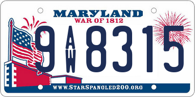 MD license plate 9AW8315