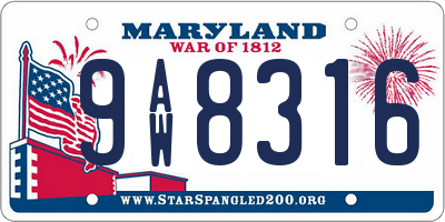 MD license plate 9AW8316