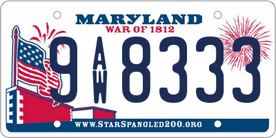 MD license plate 9AW8333