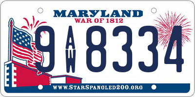 MD license plate 9AW8334