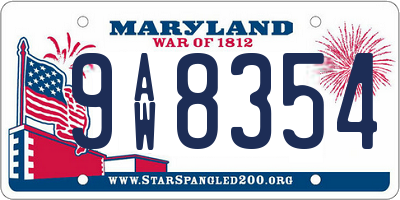 MD license plate 9AW8354