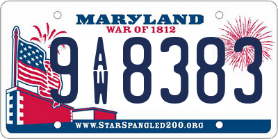MD license plate 9AW8383