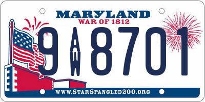 MD license plate 9AW8701
