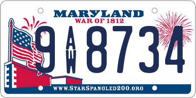 MD license plate 9AW8734