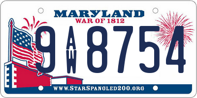 MD license plate 9AW8754