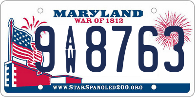 MD license plate 9AW8763