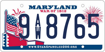 MD license plate 9AW8765