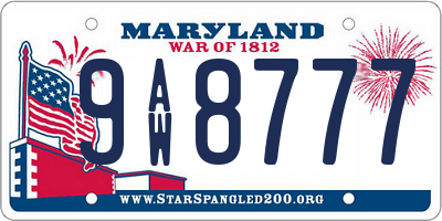 MD license plate 9AW8777