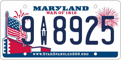 MD license plate 9AW8925