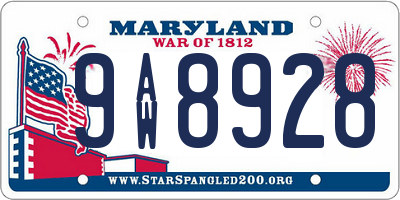 MD license plate 9AW8928