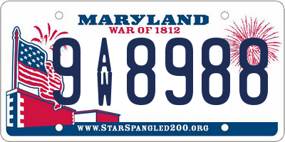 MD license plate 9AW8988