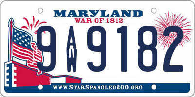MD license plate 9AW9182