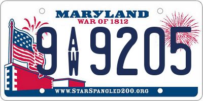 MD license plate 9AW9205