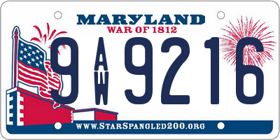 MD license plate 9AW9216