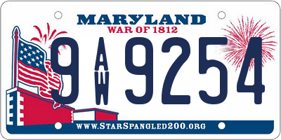 MD license plate 9AW9254
