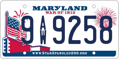 MD license plate 9AW9258