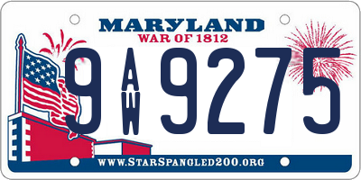 MD license plate 9AW9275