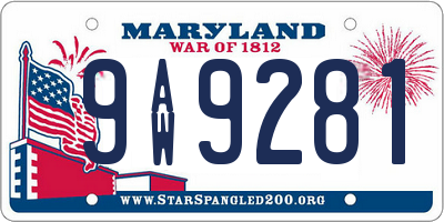 MD license plate 9AW9281