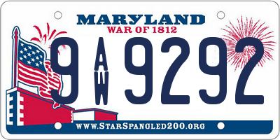 MD license plate 9AW9292