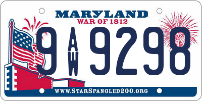 MD license plate 9AW9298