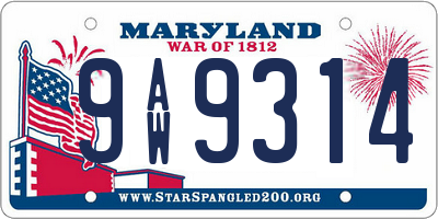 MD license plate 9AW9314