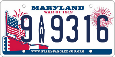 MD license plate 9AW9316