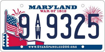 MD license plate 9AW9325