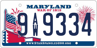 MD license plate 9AW9334