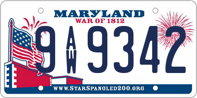 MD license plate 9AW9342