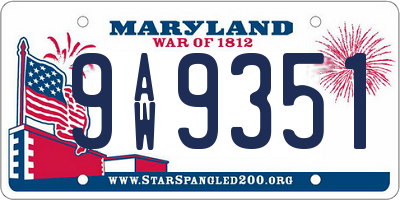 MD license plate 9AW9351
