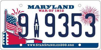 MD license plate 9AW9353