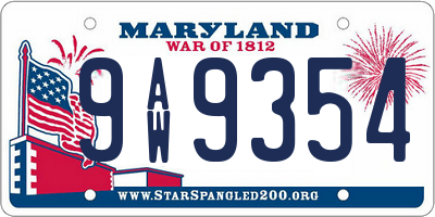 MD license plate 9AW9354