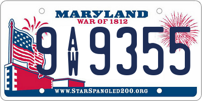 MD license plate 9AW9355