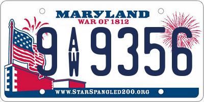 MD license plate 9AW9356