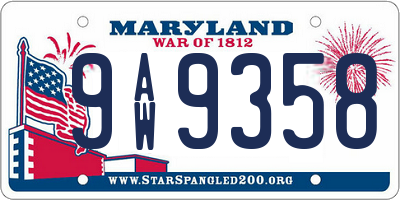 MD license plate 9AW9358