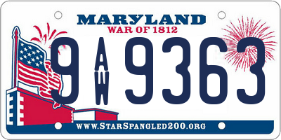 MD license plate 9AW9363